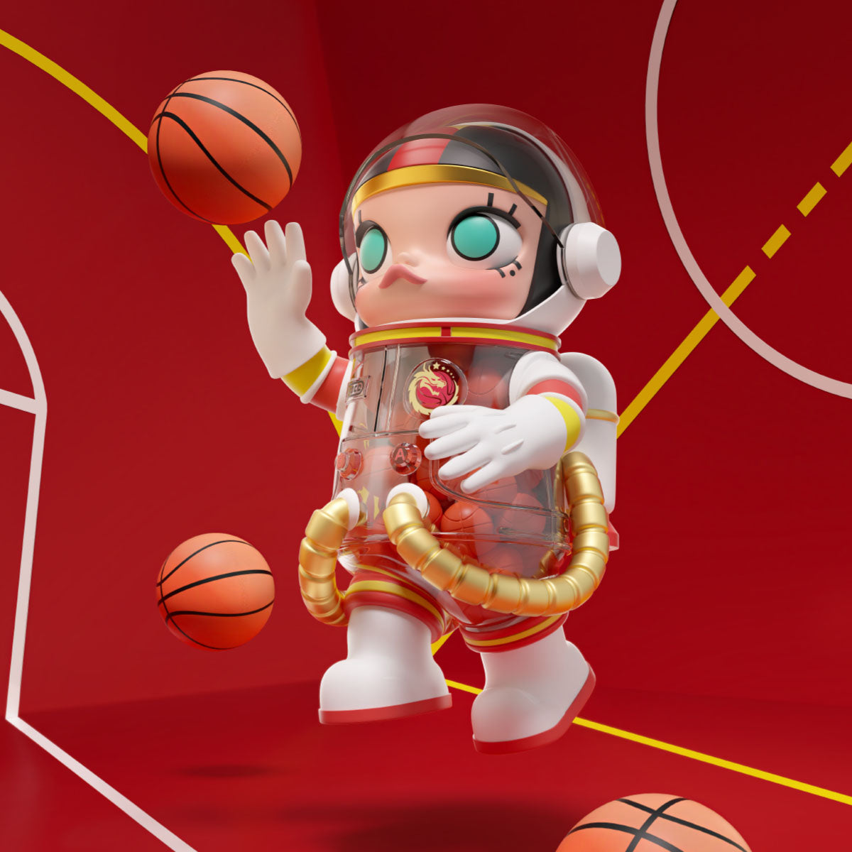 China Women’s National Basketball Team SPACE MOLLY 400% display scene; floating basketballs are photo props and are not included