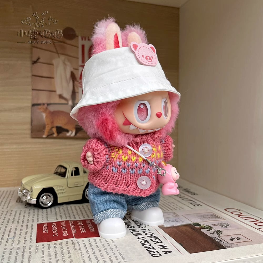 Strawberry Knit 5-Piece Set for Labubu 17cm - detail view | KikiBuddies