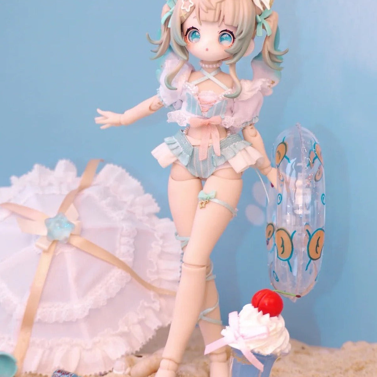 Sugary Girls Series 1/8 Action Figure MJD Blind Box - Pink-haired blue outfit figure design detail; upper hair and lower feet cropped; random design not guaranteed; display props not included