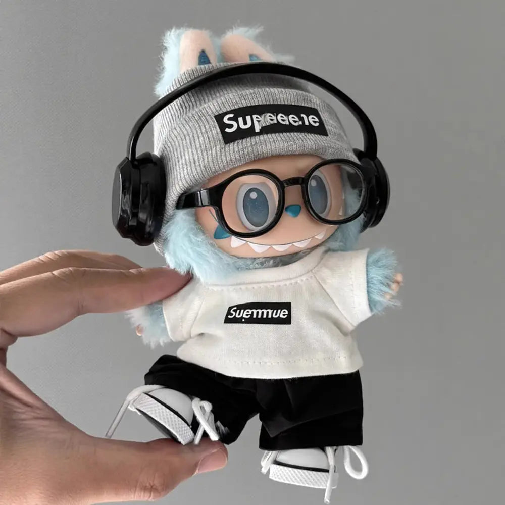 SUPRE-Style 6-Piece Streetwear Set for Labubu 17cm - front view | KikiBuddies
