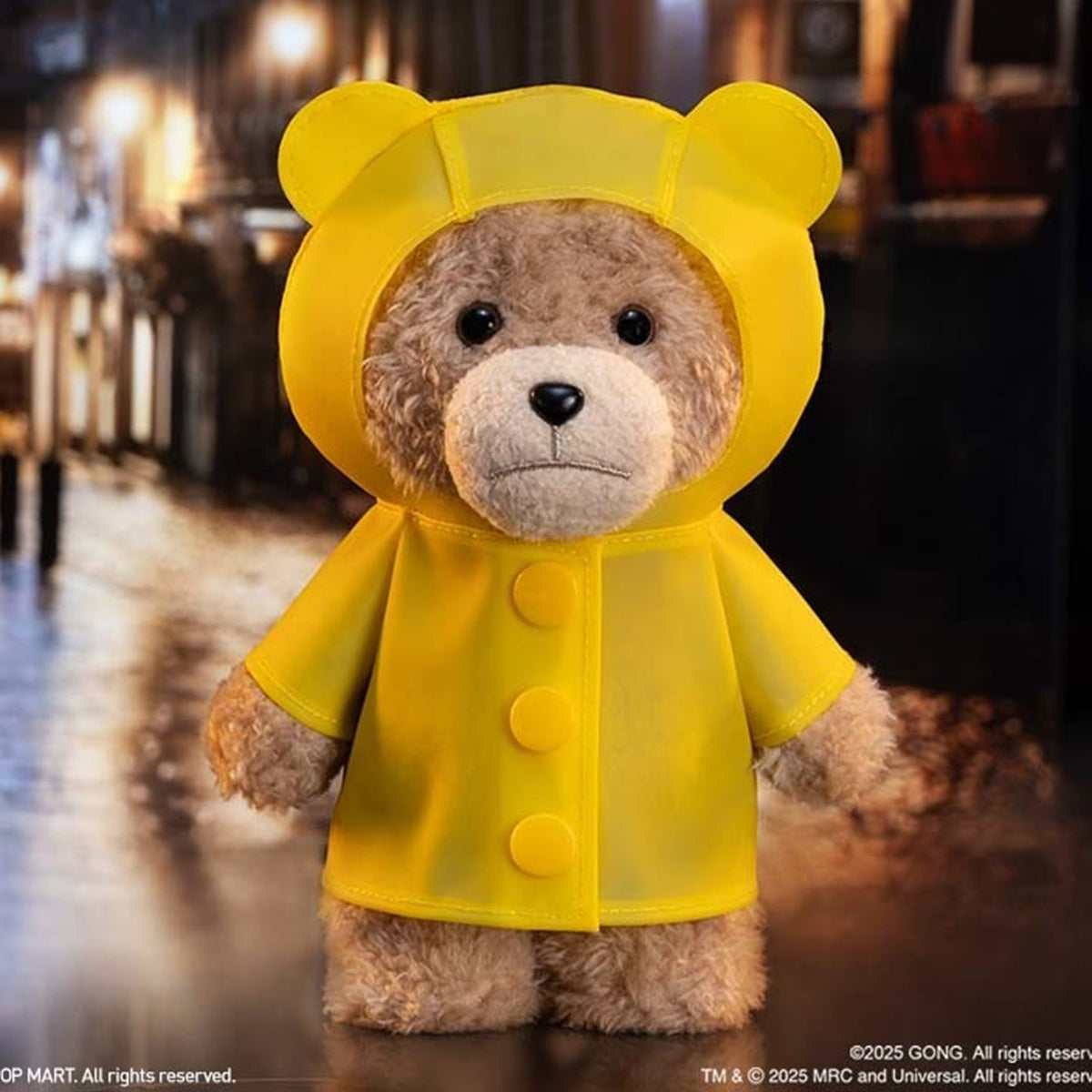 Ted2 Bear plush pendant blind-box series: Raincoat Bear design in a yellow raincoat scene; possible random outcome