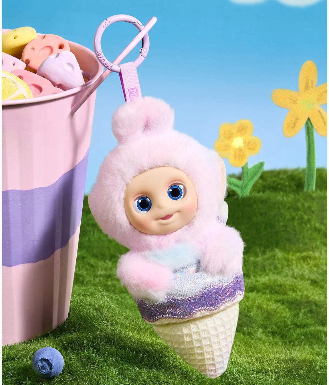 Teletubbies Afternoon Tea Diary vinyl plush pendant blind-box series: Po Yogurt Gelato secret pendant in a styled scene; secret is not guaranteed