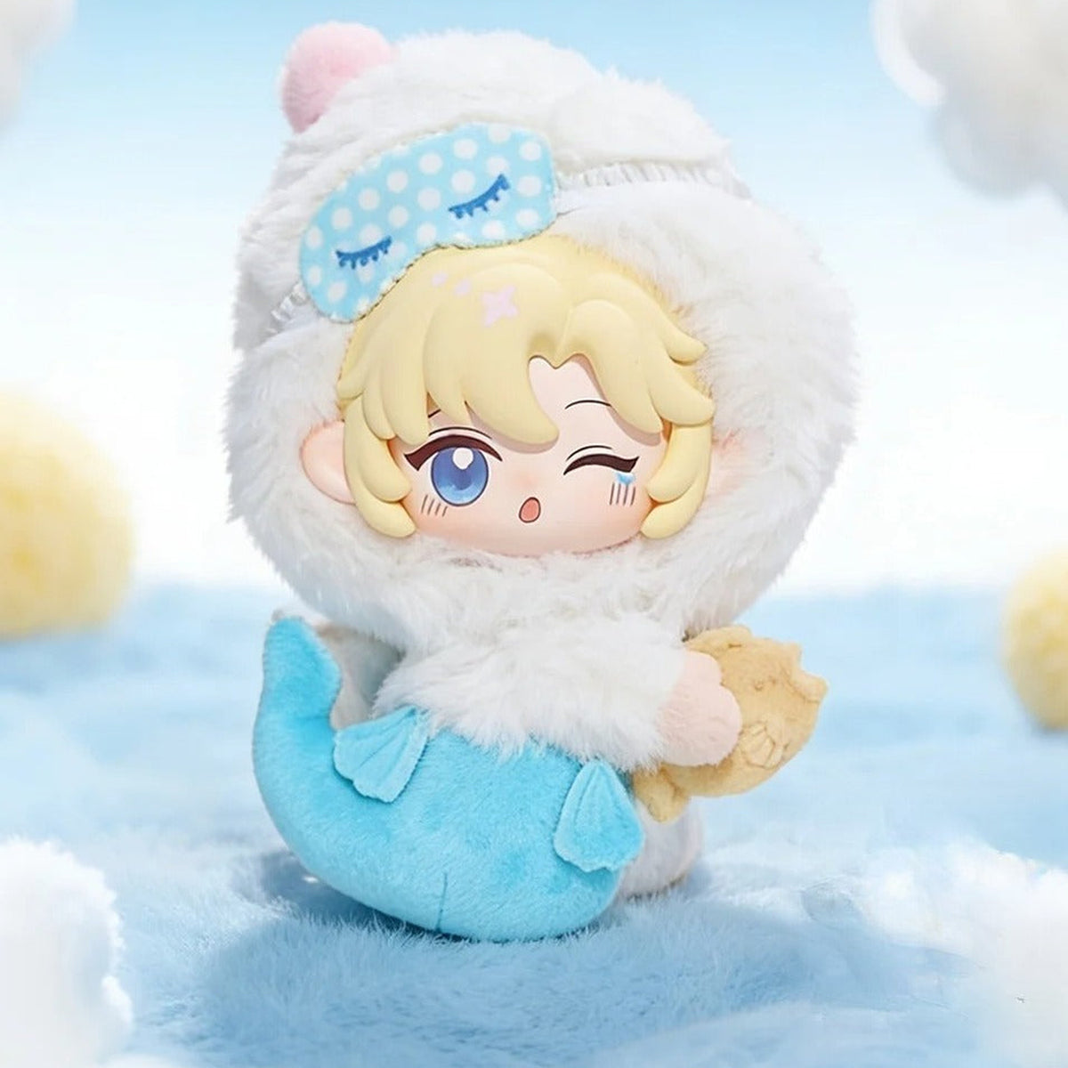The Falling Merman Sweet Dream Moment Series Plush Blind Box - Complete pale costume plush doll example with blue tail; random design not guaranteed