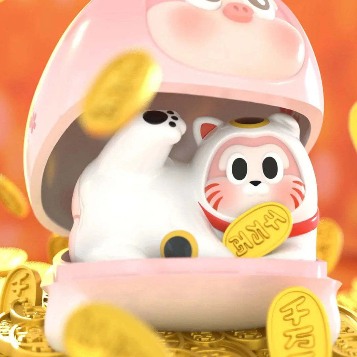 THE SLLO Cat Hide And Seek Series Blind Box - Pink capsule figure detail with upper hood cropped; random design not guaranteed
