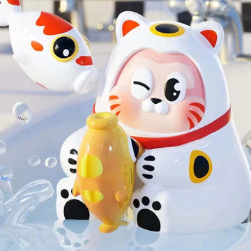 THE SLLO Cat Manekineko Series Blind Box - Cat complete figure example with fish; random design not guaranteed