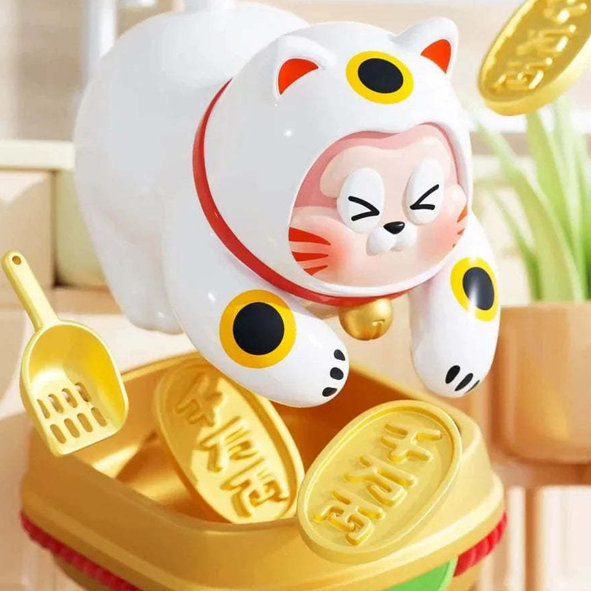 THE SLLO Cat Manekineko Series Blind Box - Cat complete figure example with coins; random design not guaranteed
