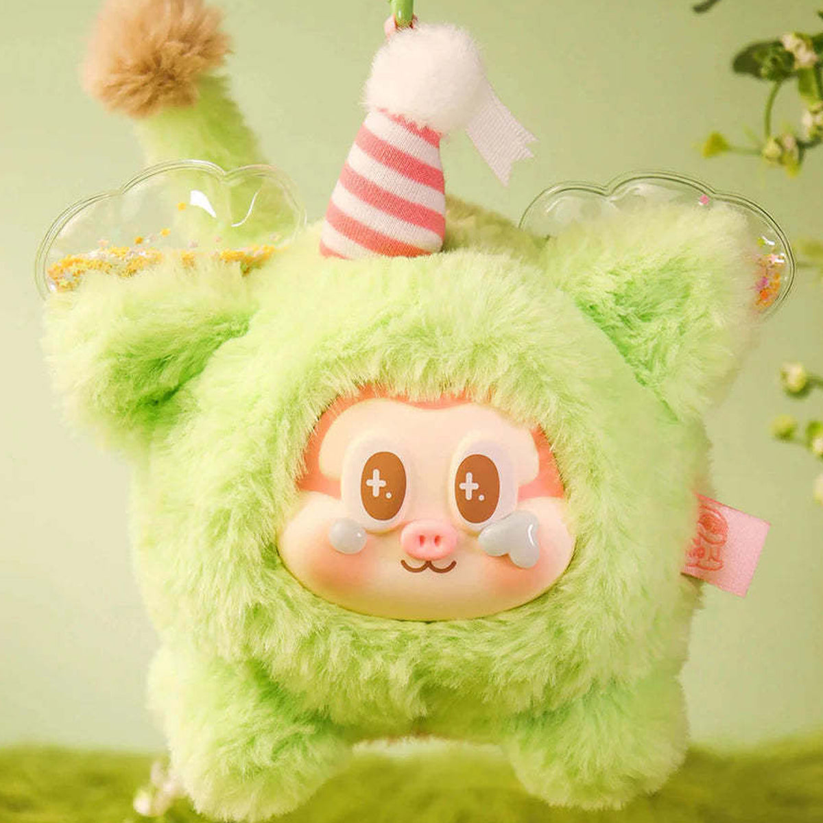 THE SLLO Flying Pig Series Plush Dolls, Blind Box - Green plush pendant detail with upper ornament cropped; random design not guaranteed