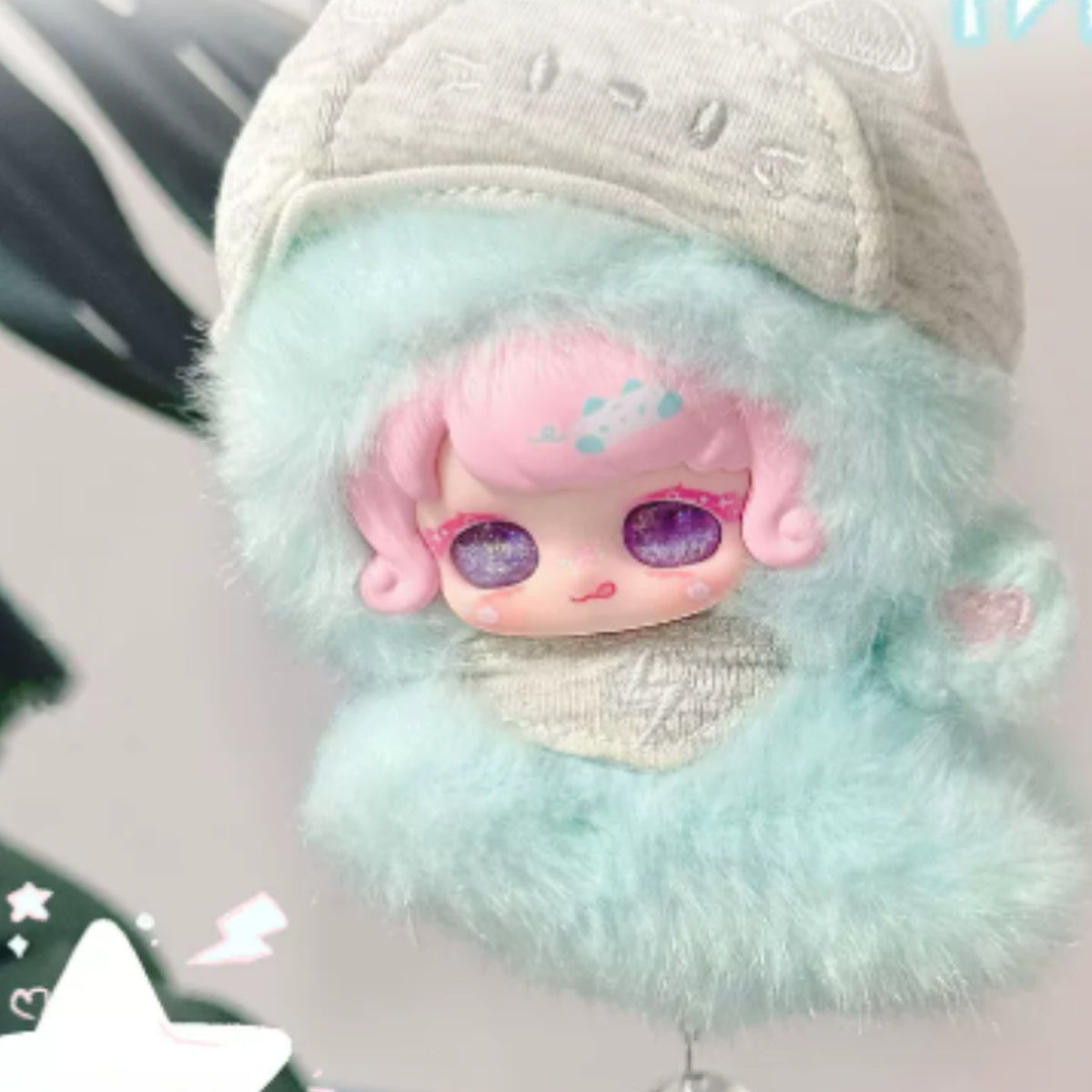 TOMEET Cuteness Accelerating Series Plush Pendant Blind Box - Mint plush design with pale cap and pink hair; upper cap details cropped; random design not guaranteed; display props not included