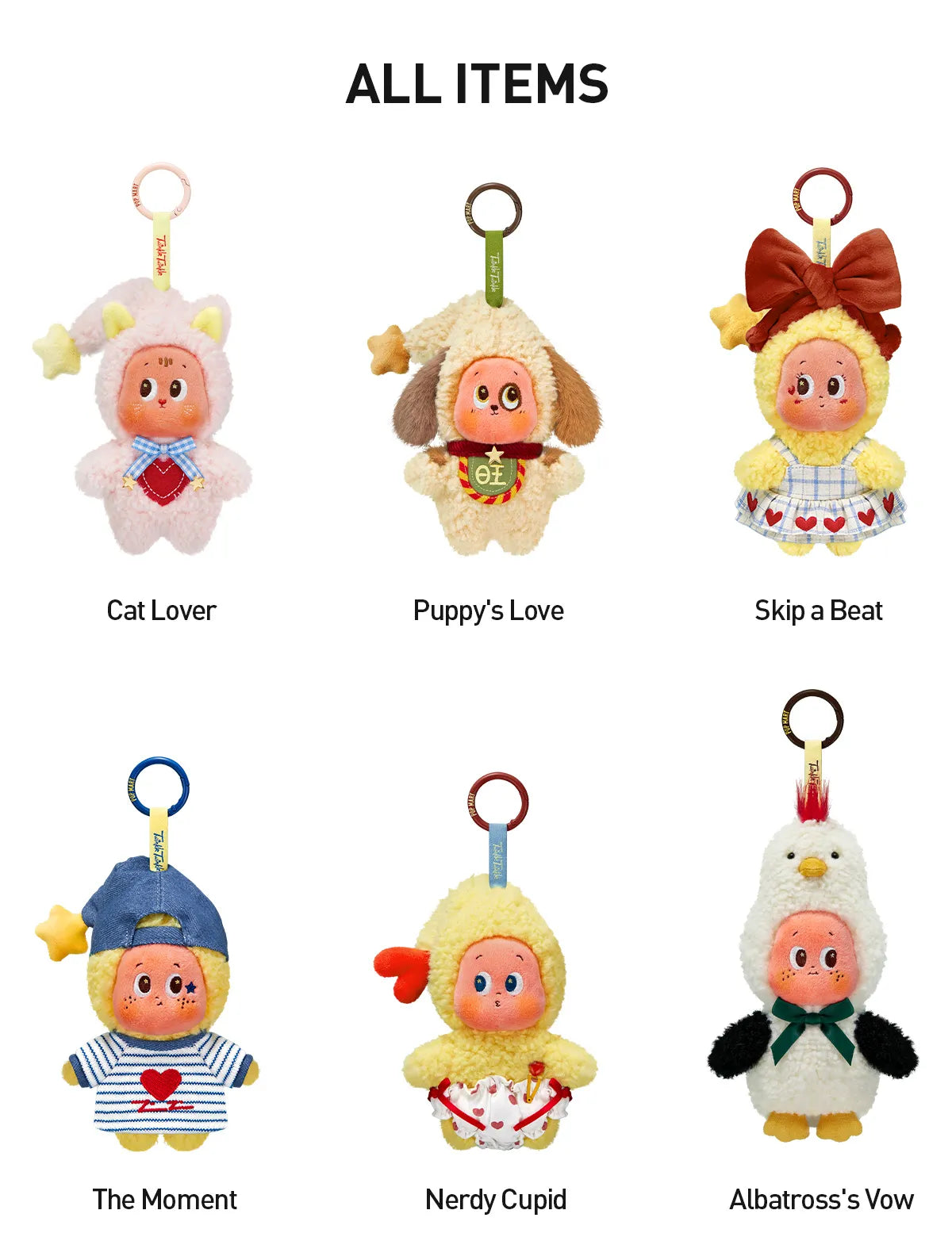 Original English chart of the six regular Crush On You plush pendant designs