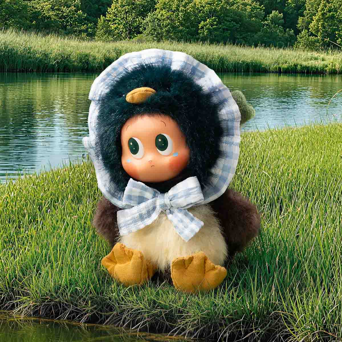 TWINKLE TWINKLE Farm Tales Tearful Duckling (Secret) vinyl plush pendant in a farmyard display scene; scenery props are not included