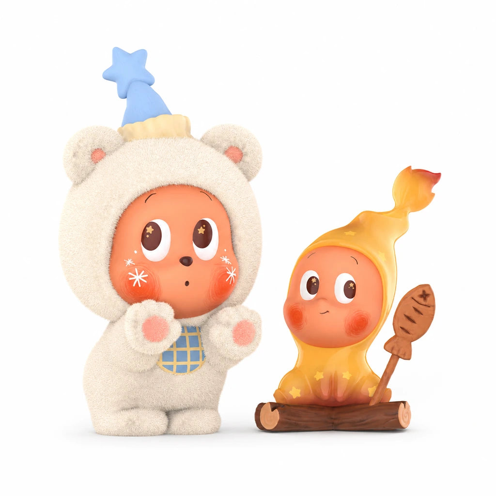 Twinkle Twinkle Warmth in a Freezing Noon white bear figure and amber companion front view