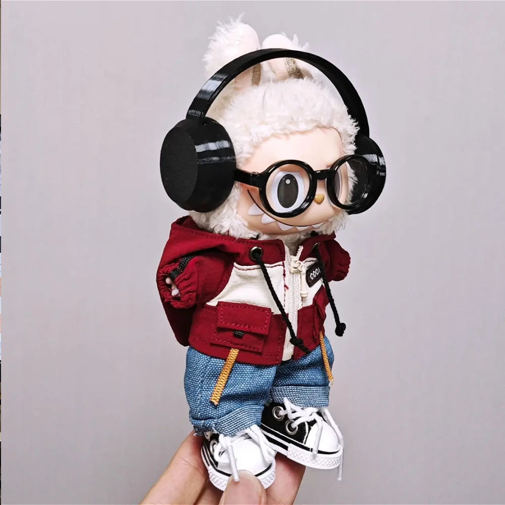Urban Academic Streetwear Set For Labubu — 5-Piece, 17cm - front view | KikiBuddies