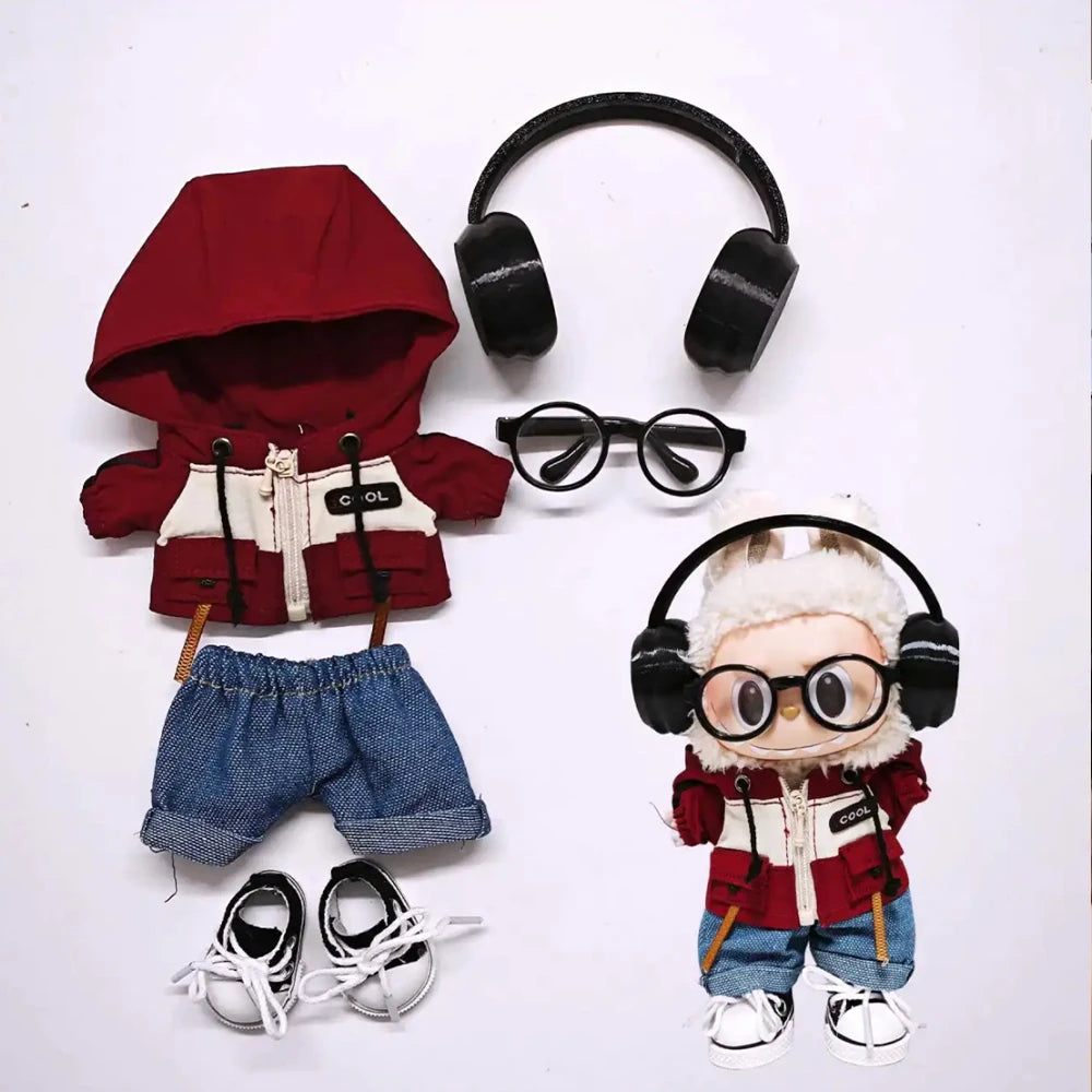 Urban Academic Streetwear Set For Labubu — 5-Piece, 17cm - detail view | KikiBuddies