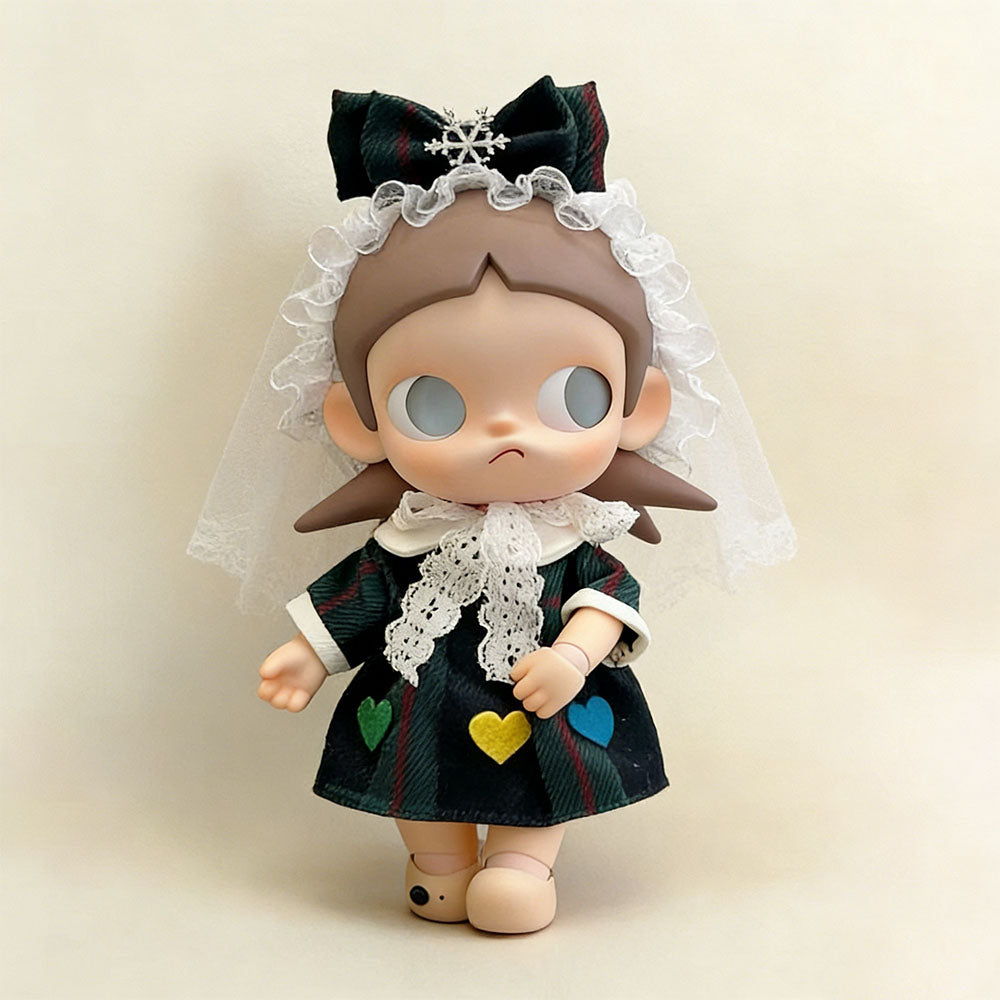 Victorian Meadow Style Tartan Dress & Ruffled Lace Set for Zsiga 1/8 BJD - detail view | KikiBuddies