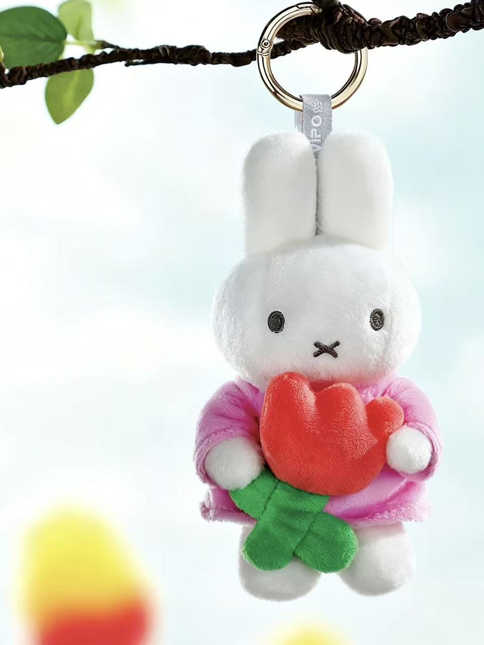 Miffy Hug tulip plush pendant hanging from its metal ring