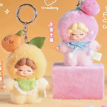 Wendy Fruity Party Series Mini Plush Dolls, Blind Box - Orange and strawberry plush pendant examples with upper strawberry detail cropped; random design not guaranteed