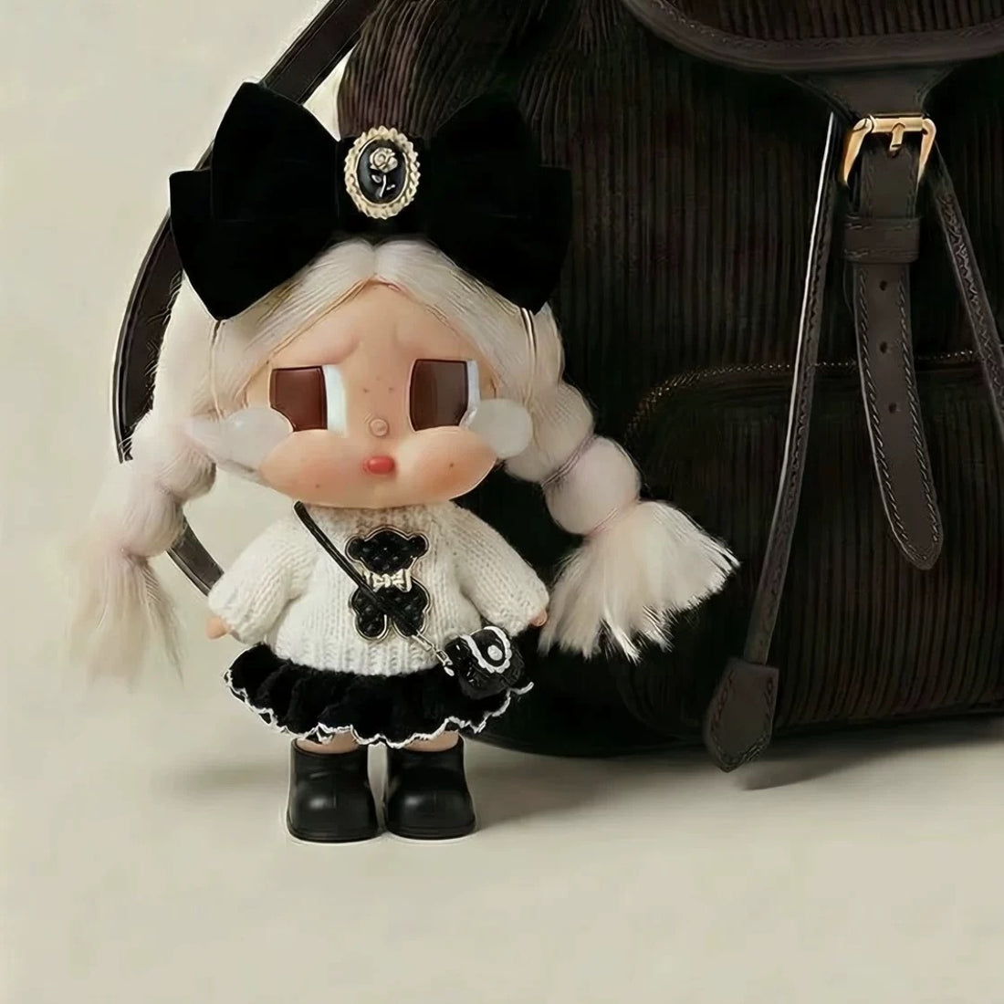 White Knit Bow 5-Piece Outfit Set for Crybaby 17cm - main product card | KikiBuddies