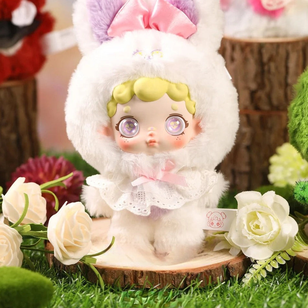 Wonderful Lruri Bunny O₂ Plan Series Plush Blind Box - White bunny-costume plush doll detail with upper ears cropped; random design not guaranteed
