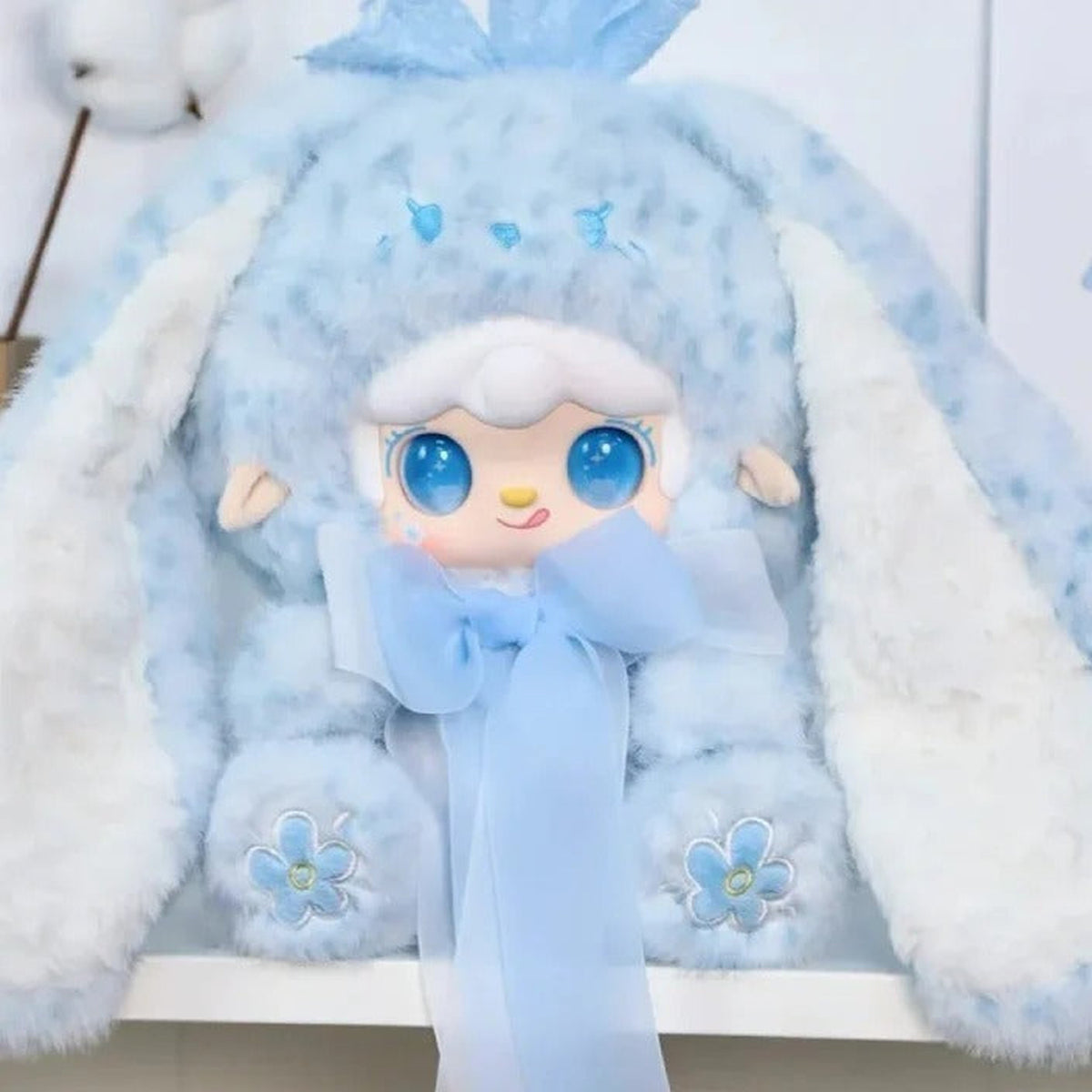 Yooki 400% V4 Bunny's Floral Fragments Series Plush Blind Box - Blue plush detail with upper head cropped; packaging is defined by selected option