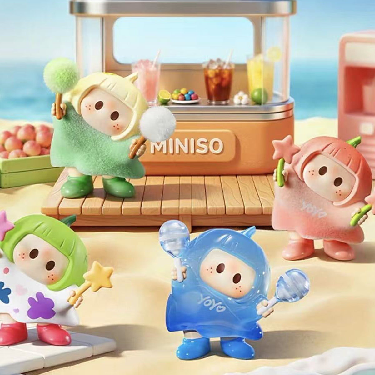 YOYO Tilted Head Collection S2 Series Figure Blind Box - Series display with complete central green and blue figure examples; random design not guaranteed