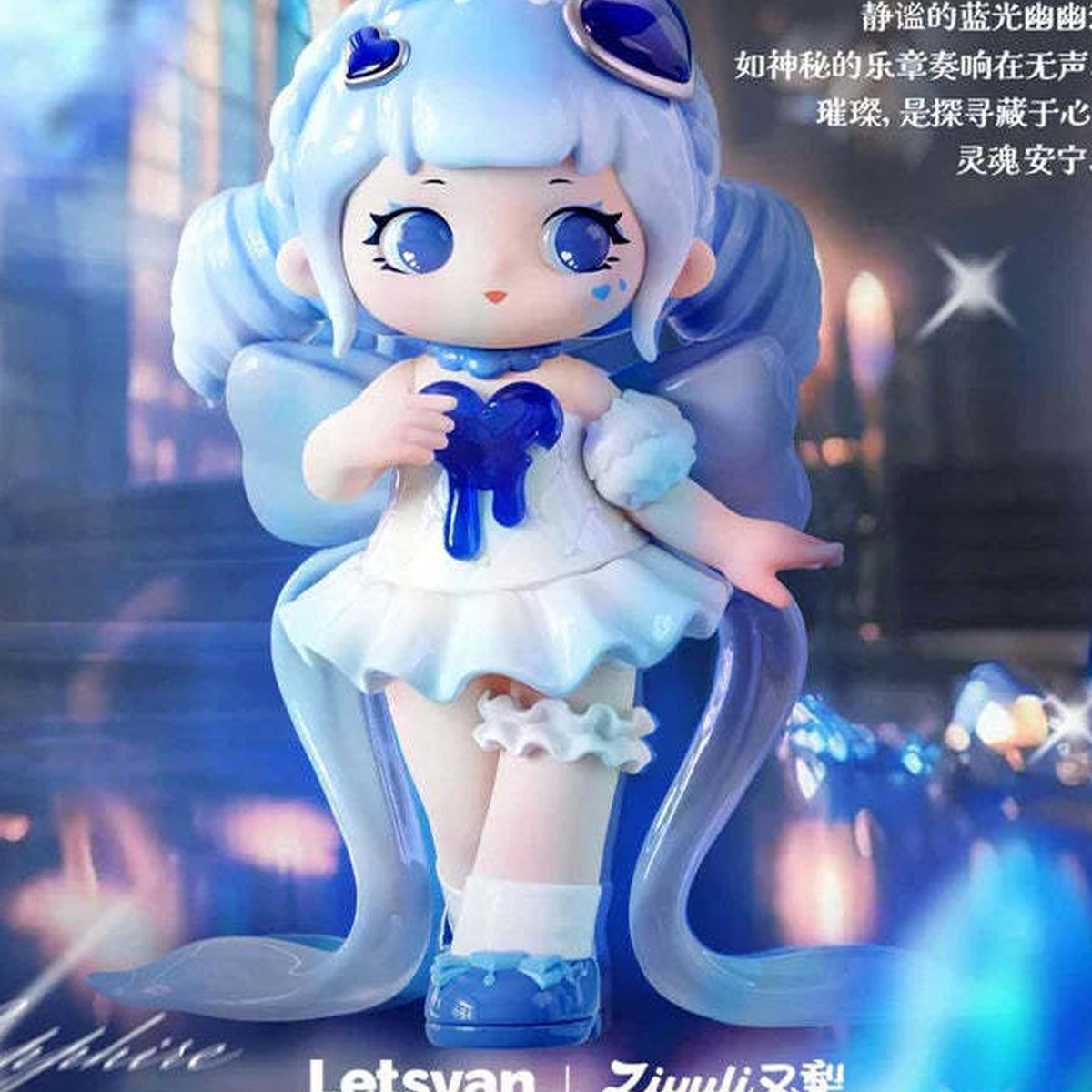 ZIYULI Dazzling Gem Series Figures, Blind Box - Blue-haired ZIYULI figure in blue-white dress; upper headwear cropped; random design not guaranteed; display props not included