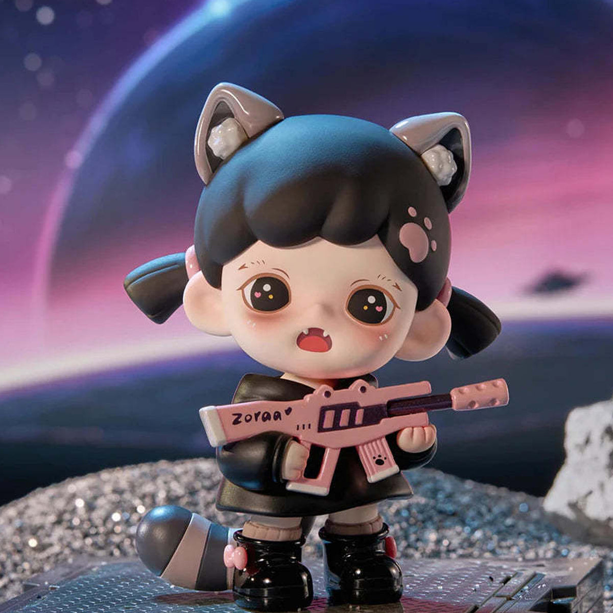 Zoraa I'm the Boss Figure cat-ear design example with a pink guitar; random design is not selectable