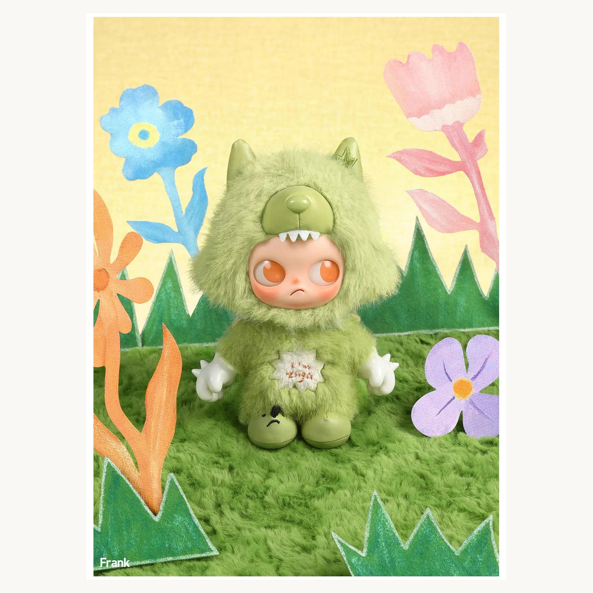 Zsiga I'm Zsiga Frank confirmed vinyl plush pendant in an illustrated display scene; props are not included