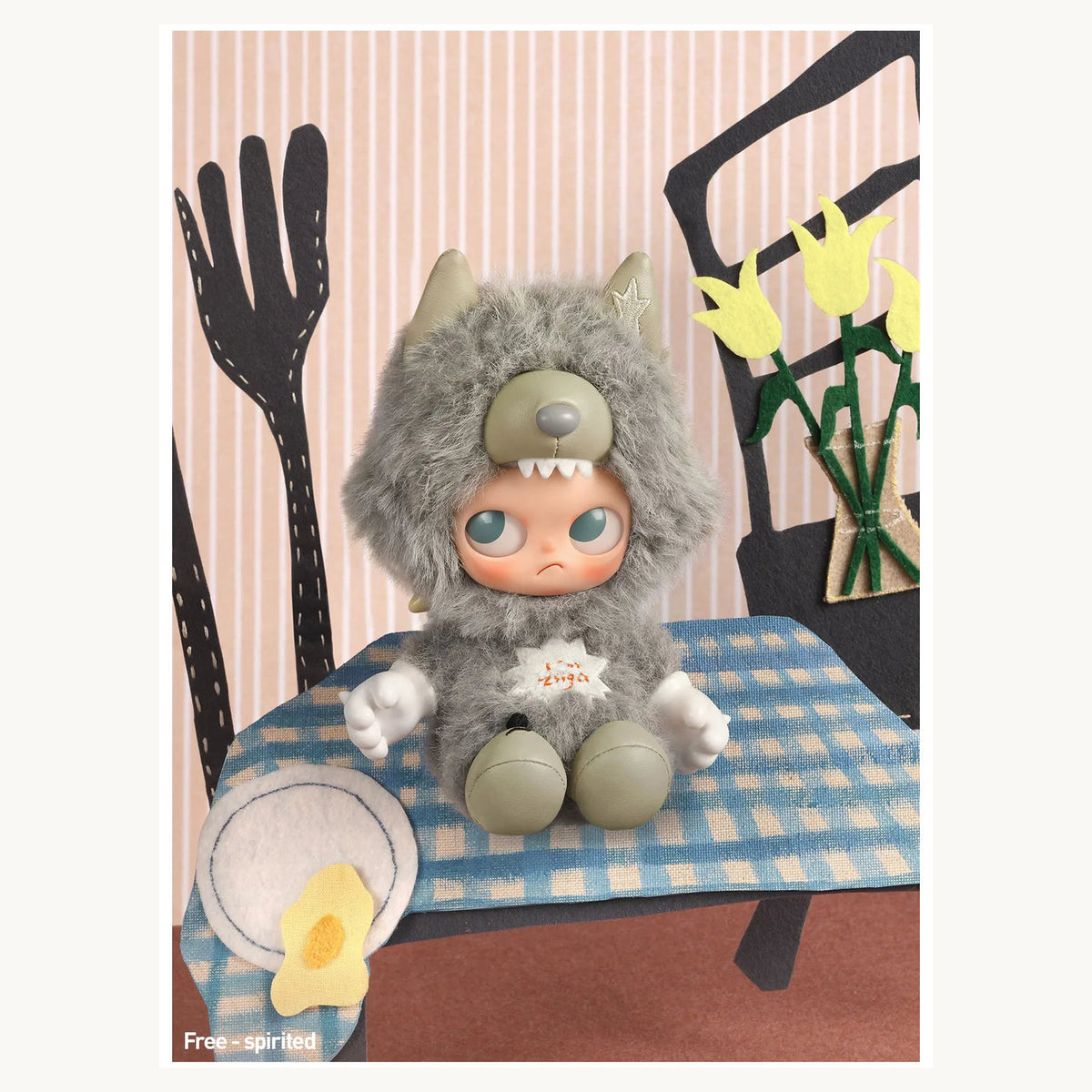 Zsiga I'm Zsiga Free-spirited confirmed vinyl plush pendant in an illustrated display scene; props are not included