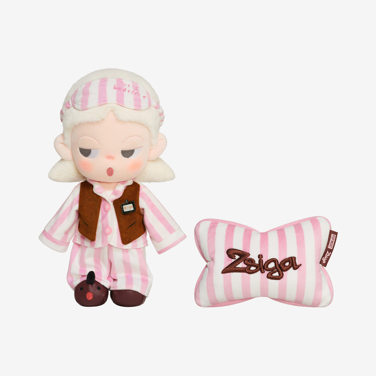 Zsiga Life is a Show fixed plush doll with included matching striped pillow